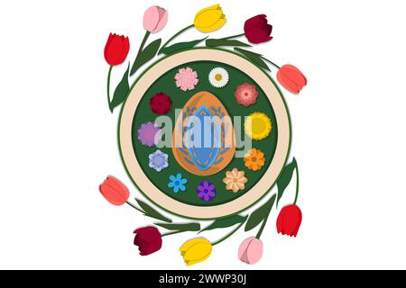 Illustration on theme celebration holiday Easter with hunt colorful bright eggs, banner consisting of hunt different Easter eggs, hunt beautiful Easte Stock Vector