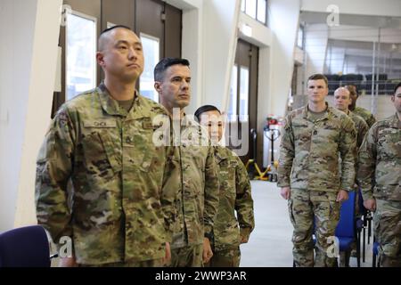 The 773rd Civil Support Team, 7th Mission Support Command welcomes U.S. Army Reserve 1st Sgt. Nang Cash (third from the left) during a change of responsibility ceremony Tuesday, Feb. 6, 2024, at Panzer Kaserne, Kaiserslautern, Germany.   The 7th Mission Support Command is the U.S. Army Reserve presence in Europe. Comprised of 26 units across Germany and Italy, the 7th MSC provides logistical and sustainment support for U.S. Army Europe – Africa missions across the theater. For more stories and information on the 7th Mission Support Command, follow us on Facebook, @7thMSC.  Army Reserve Stock Photo