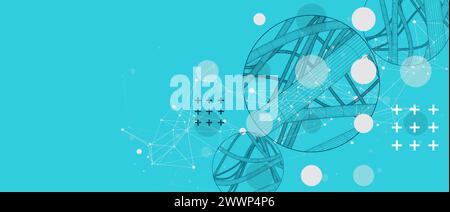 Vector abstract background with a wireframe dynamic pipes, line and particles inside circle. Stock Vector