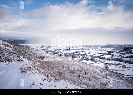 Snow in Danby Dale, seen from Castleton Rigg. Stock Photo