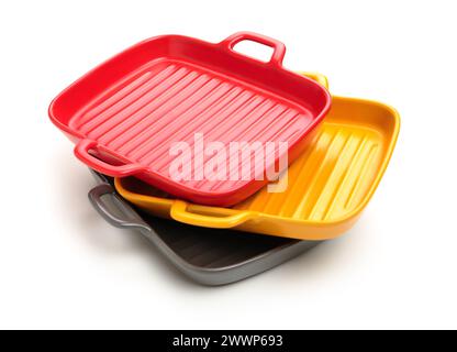 Classic ceramic casserole dish with handles on white background Stock Photo