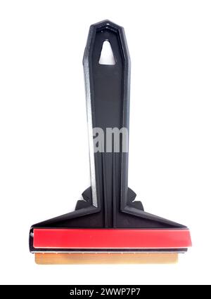plastic ice scraper in front of white background Stock Photo