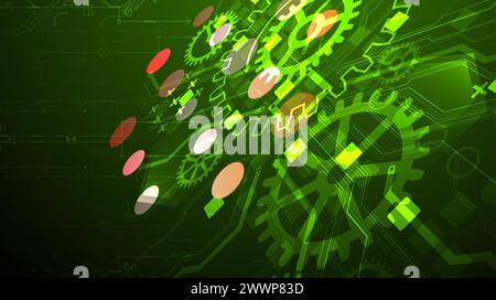 Gear wheel technology pattern on gradient background. Hand drawn vector. Stock Vector