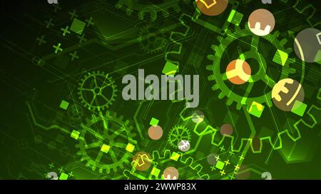 Gear wheel technology pattern on gradient background. Hand drawn vector. Stock Vector
