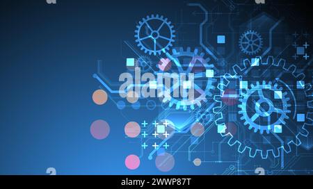 Gear wheel technology pattern on gradient background. Hand drawn vector. Stock Vector