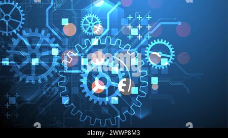 Gear wheel technology pattern on gradient background. Hand drawn vector. Stock Vector