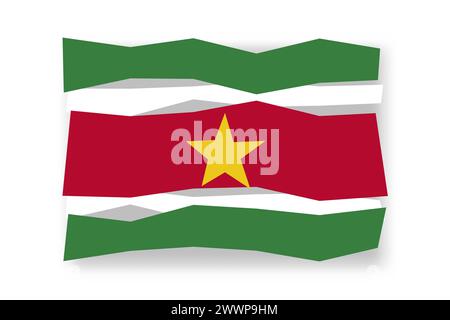 Suriname flag  - stylish flag mosaic of colorful papercuts. Vector illustration with dropped shadow isolated on white background Stock Vector