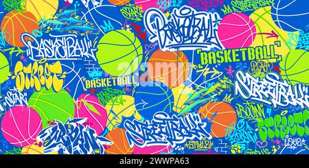 Trendy Seamless Abstract Hip Hop Urban Street Art Graffiti Style Streetball Or Basketball Background. Vector illustration Stock Vector