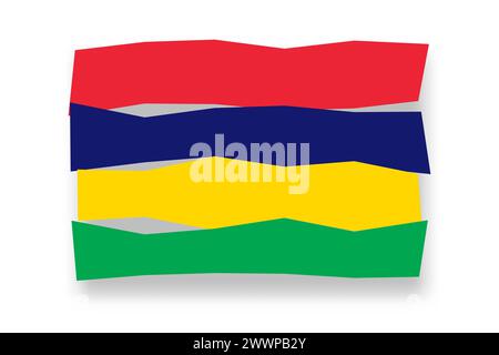 Mauritius flag  - stylish flag mosaic of colorful papercuts. Vector illustration with dropped shadow isolated on white background Stock Vector
