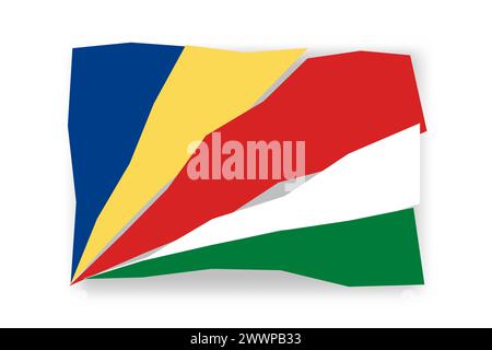 Seychelles flag  - stylish flag mosaic of colorful papercuts. Vector illustration with dropped shadow isolated on white background Stock Vector