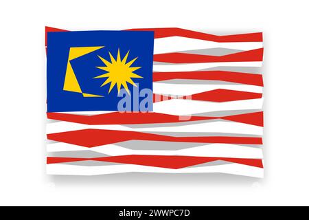 Malaysia flag  - stylish flag mosaic of colorful papercuts. Vector illustration with dropped shadow isolated on white background Stock Vector