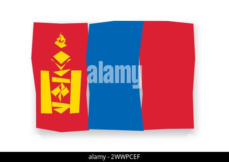 Mongolia flag  - stylish flag mosaic of colorful papercuts. Vector illustration with dropped shadow isolated on white background Stock Vector