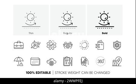 Qr code, Sun protection and Calendar line icons. For web app, printing. Line icons. Vector Stock Vector
