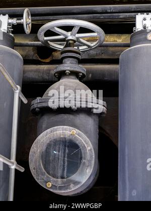 Detail of steam turbine and diesel engine in the former electric power ...
