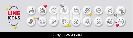 Spf protection, Sun protection and Niacin vitamin line icons. For web app, printing. White buttons 3d icons. Vector Stock Vector