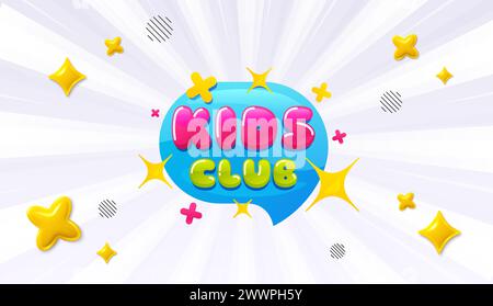 Kids club banner. Fun playing zone sticker. Offer sunburst ray banner. Vector Stock Vector