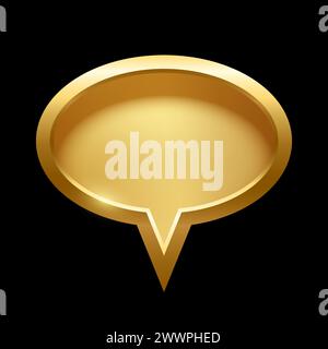 Gold ellipse speech bubble with frame vector illustration. 3d golden glossy elegant oval button design for empty emblem, medal or badge, light effect Stock Vector