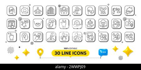 Repairman, Video conference and Medical mask line icons pack. For web app. 3d design elements. Vector Stock Vector