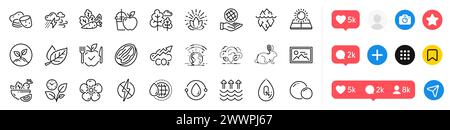 Antistatic, Photo and Cold-pressed oil line icons pack. For web app. Social media icons. Vector Stock Vector