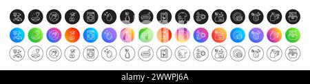 Medical cleaning, Vacuum cleaner and Dishes line icons. For web app, printing. Round icon buttons. Vector Stock Vector