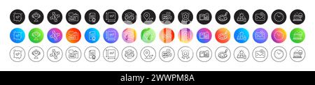 Fake news, Fake document and Confirmed line icons. For web app, printing. Round icon buttons. Vector Stock Vector