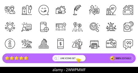 Project deadline, Roller coaster and Seo phone line icons for web app. Pictogram icon. Line icons. Vector Stock Vector