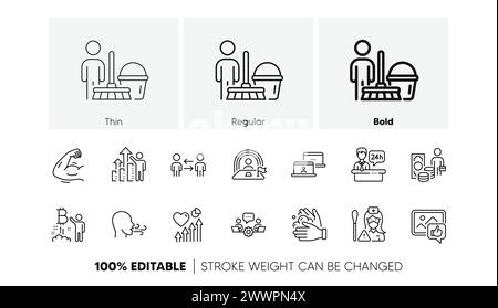 Wash hands, Outsource work and Nurse line icons. For web app, printing. Line icons. Vector Stock Vector