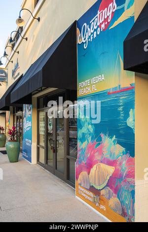 'Greetings from Ponte Vedra Beach, FL' painted wall murals at the Sawgrass Village shopping center in Ponte Vedra Beach, Florida. (USA) Stock Photo