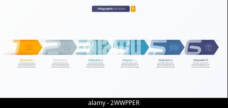 Vector infographic template composed of 6 numbered arrows Stock Vector