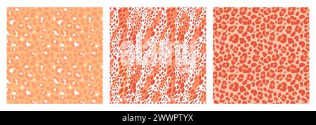 Peach fuzz animal seamless patterns. Color 2024. Gentle modern safari style. Exotic combined texture tenderness. Leopard spots. Natural camouflage. Fu Stock Vector