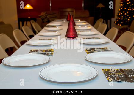 A table set for dining with plates and napkins Stock Photo