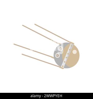 Retro satellite, Sputnik space ship for space discovery, Solar system research vector illustration Stock Vector