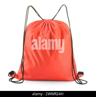 One red drawstring bag isolated on white Stock Photo