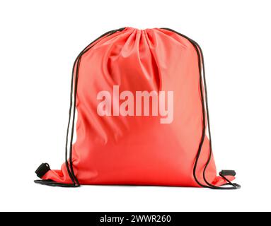One red drawstring bag isolated on white Stock Photo