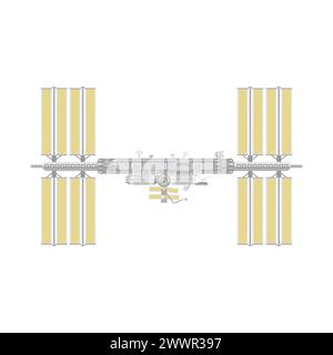 International space station, spacecraft with top view and yellow panels vector illustration Stock Vector
