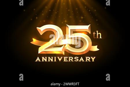 Anniversary 25th year, golden celebration, birthday event. Vector Stock Vector