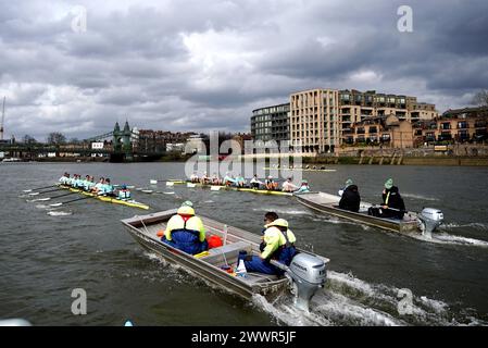The Oxford team during a training session on the River Thames in London. Picture date: Monday March 25, 2024. Stock Photo