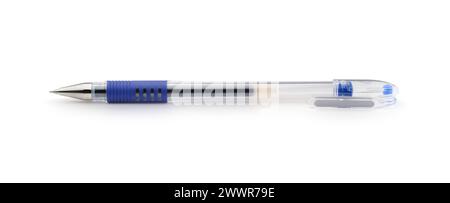 New plastic blue ballpoint pen isolated on white. Stock Photo