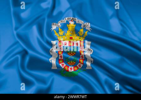 The flag of Melilla, an Autonomous city of Spain on the North African Coast Stock Photo