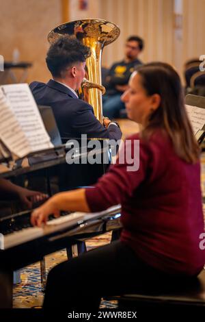 Dr. Steph Frye Clark plays the tuba at a recital during the annual Tuba Euphonium Workshop presented by The U.S. Army Band Pershing s Own at Patton Hall Community Club and Conference Center on Joint