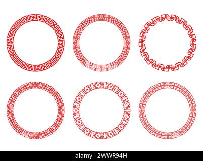 Decorative round frames in chinese style, ethnic asian circle ornament, china pattern ring, vector Stock Vector