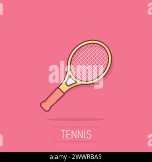Tennis racket icon in comic style. Gaming racquet cartoon vector ...