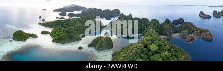 Scenic limestone islands, fringed by reef, rise from Raja Ampat's ...