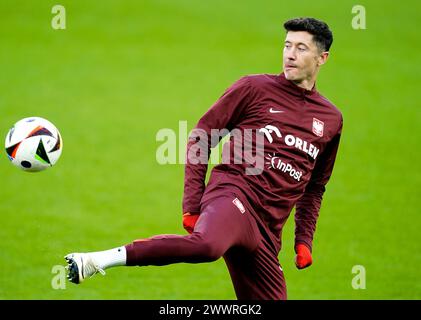Poland's Robert Lewandowski during a training session at the Cardiff City Stadium, Cardiff. Picture date: Monday March 25, 2024. Stock Photo