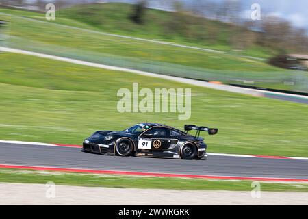 Mugello circuit, Italy 24/03/2024 - 12h Mugello, 24H Series. Race part 2. Porsche 911 GT3 R by Herberth Motorsport in action on racetrack. Photo Credit: Fabio Pagani/Alamy Live News Stock Photo