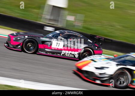 Mugello circuit, Italy 24/03/2024 - 12h Mugello, 24H Series. Race part 2. Mercedes-AMG GT3 by Hofor Racing in action on racetrack. Photo Credit: Fabio Pagani/Alamy Live News Stock Photo