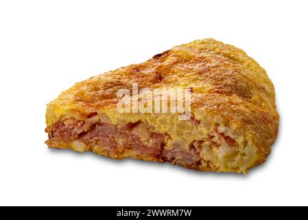 Slice rice omelet with ham and cheese isolated on white with clipping path included Stock Photo