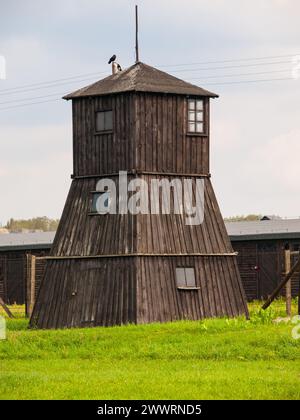 Wooden watch tower in concentration camp Majdanek (Poland) Stock Photo