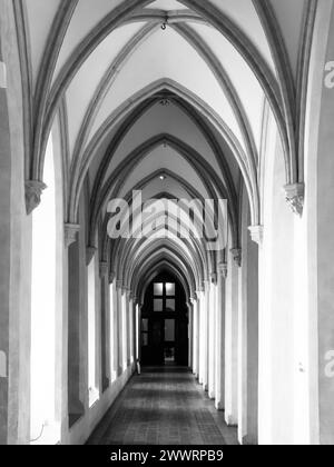 Medieval castle cloister with gothic rib vault ceiling Stock Photo - Alamy