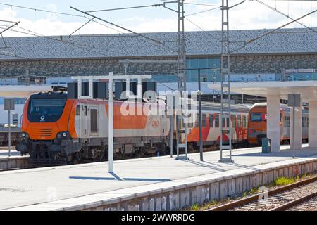 Casablanca, Morocco - January 17 2019: Train of the E14 series from Alstom operated by the ONCF at the station of Casa-Voyageurs. Stock Photo